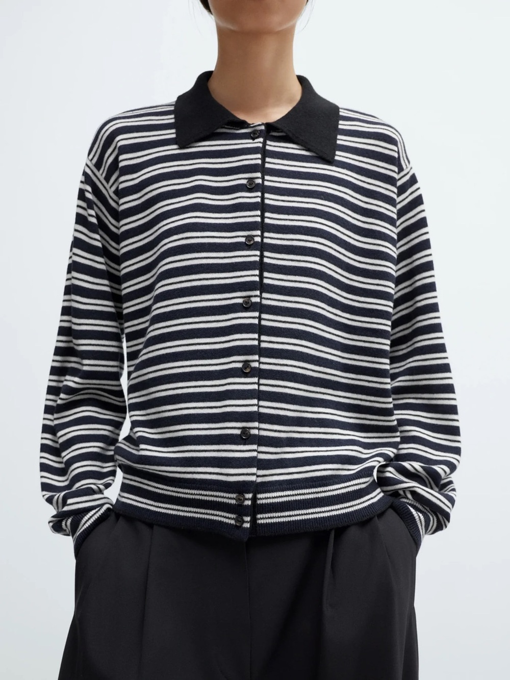 Cordera Merino Wool Striped Polo Cardigan